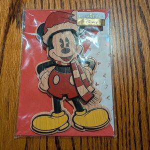 NEW Hallmark Disney Mickey Mouse + Wood Ornament Holiday Christmas Greeting Card